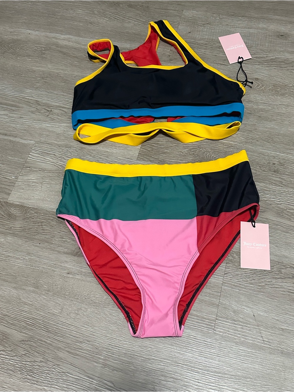 Juicy Couture Colorblock Bikini Set - Black, Pink, Green, Yellow
